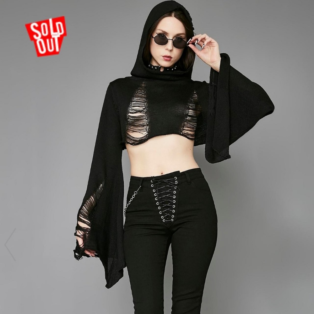 Widow Darkest Hour crop distressed sweater
